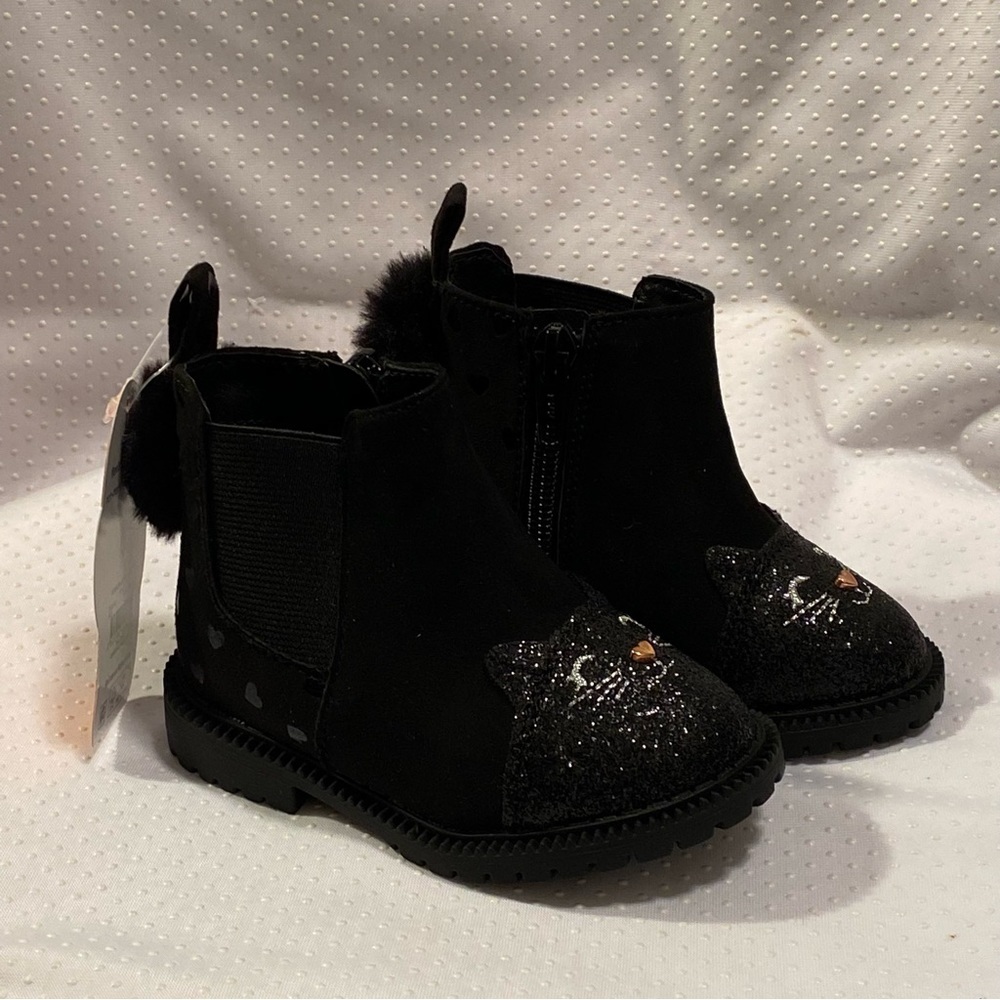 Wonder Nation Shoes Girls Size 5 Black‎ Side Zip New With Tags Cat Print